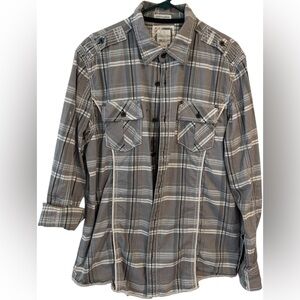 BKE Gray and White Plaid Shirt